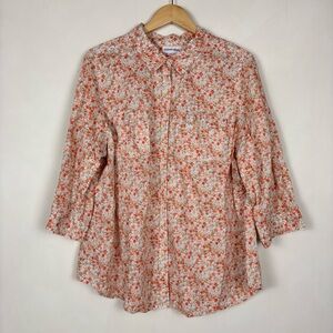St. John’s Bay Women’s 3X Floral Button Front Shirt 100% Cotton 3/4 Sleeve Plus